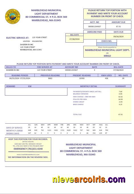 USA Marblehead Municipal Light Department business utility bill